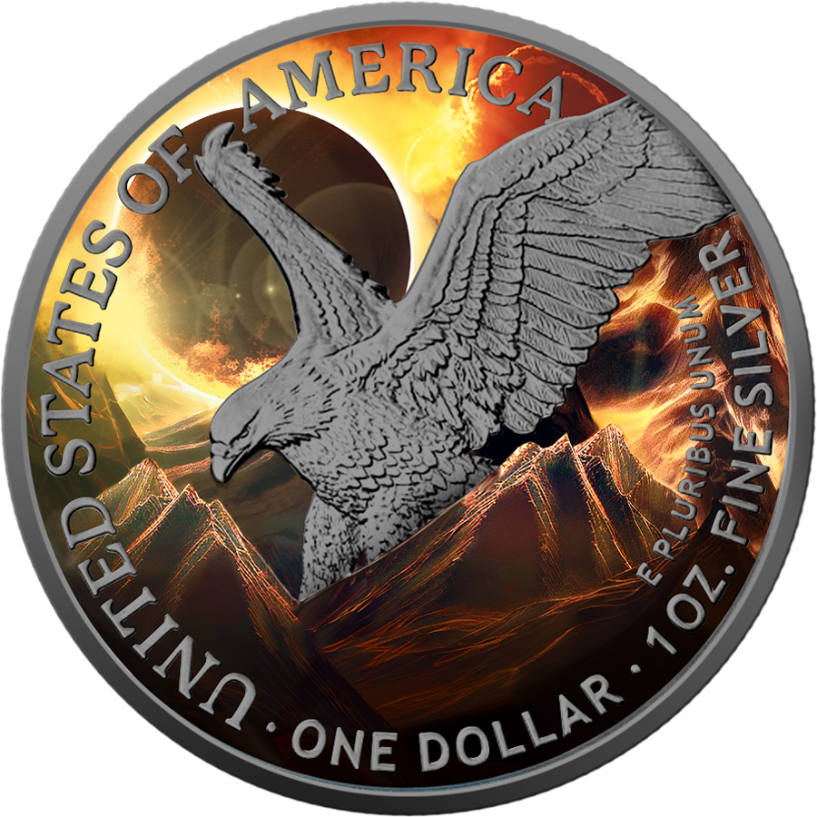 Thumbnail: Solar Eclipse - 1 oz .999 Silver Ruthenium Plated - $1 USA American Eagle 2024