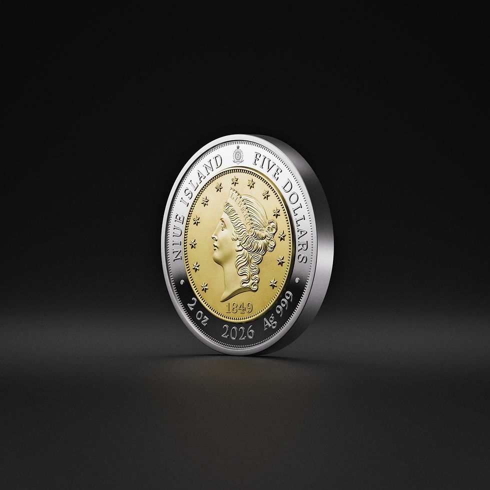 Miniature : GREATEST USA COINS: 1849 Liberty Head Double Eagle 2oz .999 Silver 5$ Niue 2026