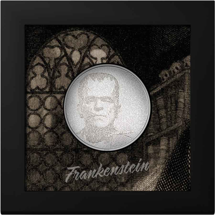 Miniature : FRANKENSTEIN Typefaces 1 Oz Silver Coin 5$ Cook Islands 2023