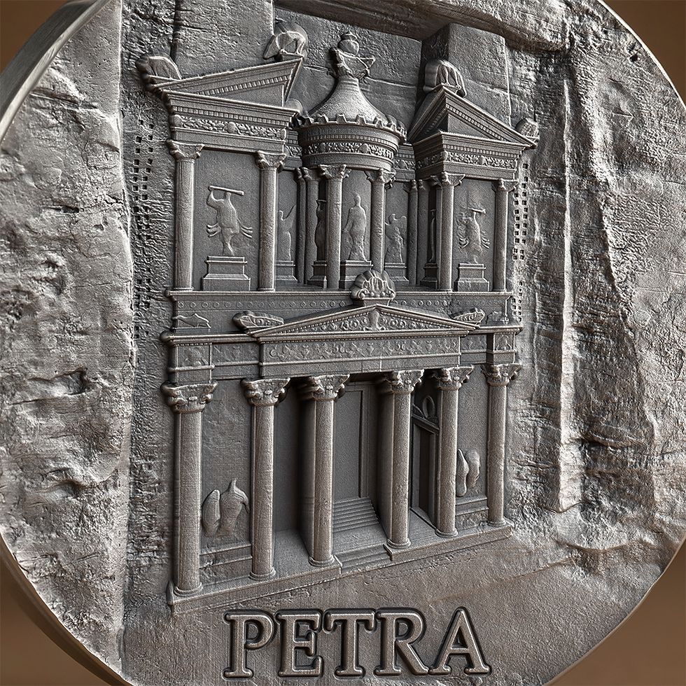 Miniature : PETRA - Rock-cut Monuments 5 oz Antique finish Silver Coin 50 Cedis Ghana 2024