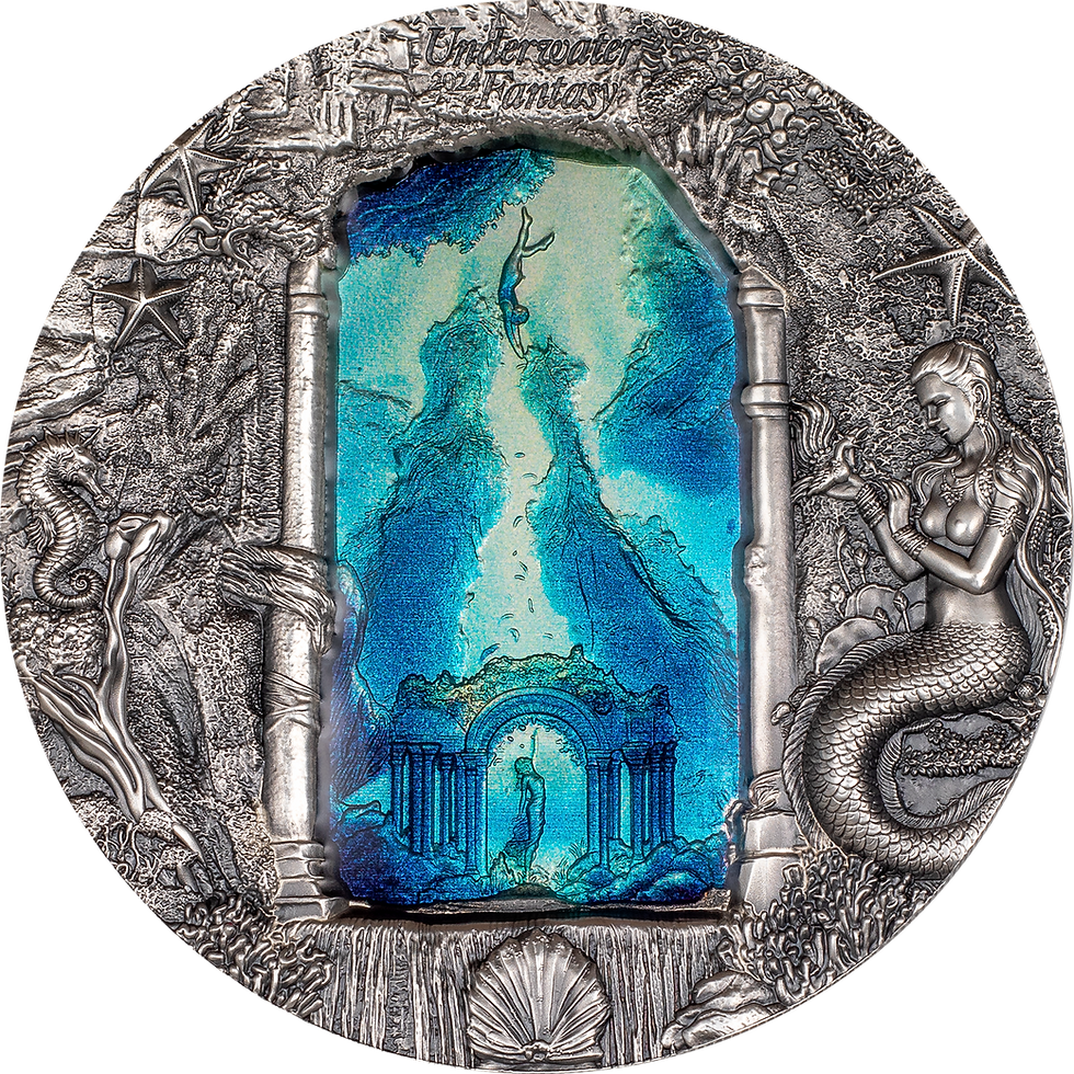 Miniature : MERMAIDS Underwater Fantasy 3 Oz Silver Coin 20$ Palau 2024