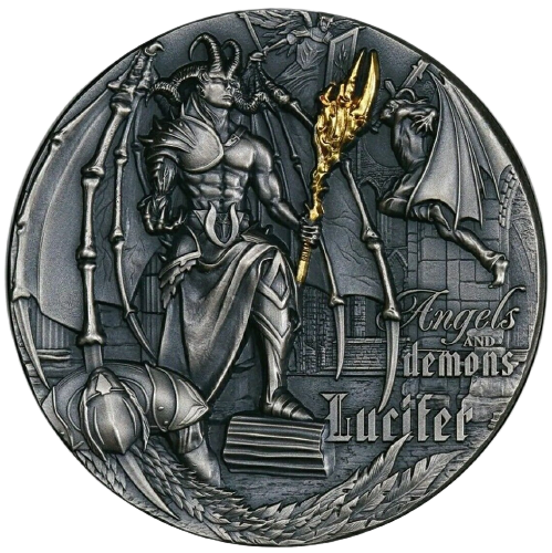 Miniatura: LUCIFER - ÁNGELES Y DEMONIOS - Moneda de plata pura de alto relieve de Niue 2021 de 2 oz