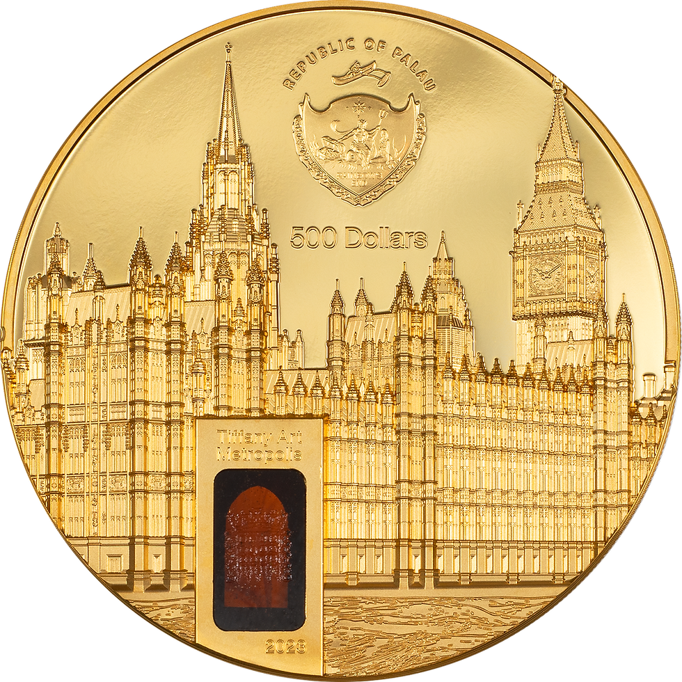 Miniatura: PALACE OF WESTMINSTER Tiffany Art Metropolis 5 Oz Gold Coin 500$ Palau 2023