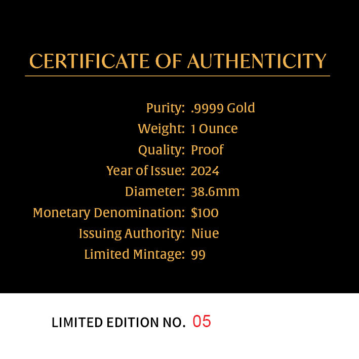 Miniatura: Electric Sky Proof 1 oz 999.9 Gold Coin $100 Niue 2024