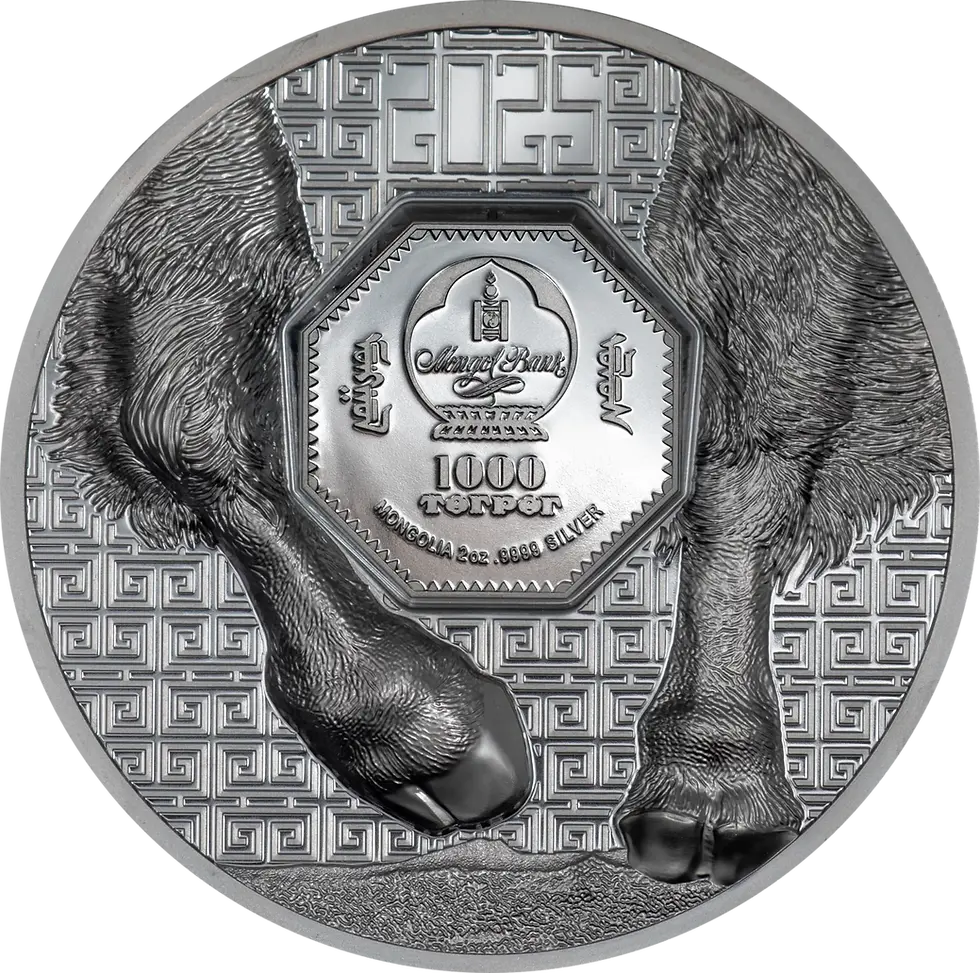 Miniatura: BISON Wild Mongolia 2 Oz Black Proof Silver Coin 1000 Togrog Mongolia 2025