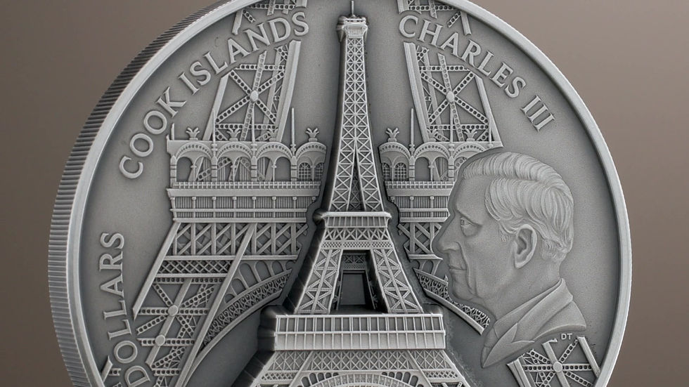 Miniatura: EIFFEL TOWER Historical Monuments 5 Oz Silver Coin 25$ Cook Islands 2024