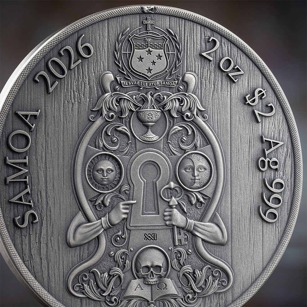 Miniatura: KNIGHTS TEMPLAR: Secret Societies - 2 Oz .999 Silver Coin - 2$ Samoa 2026