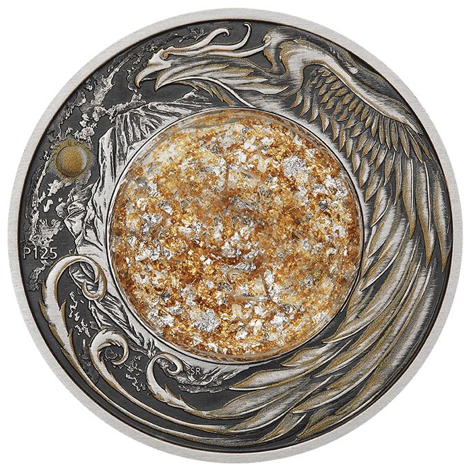 Miniature : Alicanto 2 oz Silver Colorized Antiqued Domed Coin 2$ Tuvalu 2024