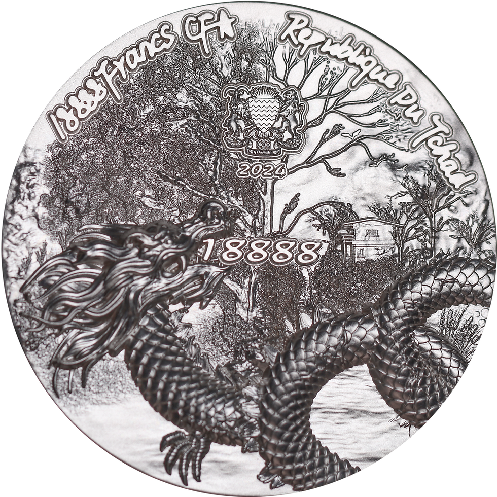 Thumbnail: NINE DRAGON: SCALED DRAGON Summer 5 Oz Silver Coin 18888 Francs Chad 2024
