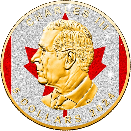 Thumbnail: DIAMOND FLAG Maple Leaf 1 Oz Silver Coin 5$ Canada 2024