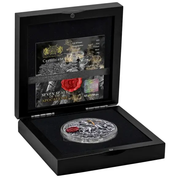 Miniatura: WHITE HORSE Symbol Victory Seven Seals of the Apocalypse 3oz Silver $7 Niue 2023