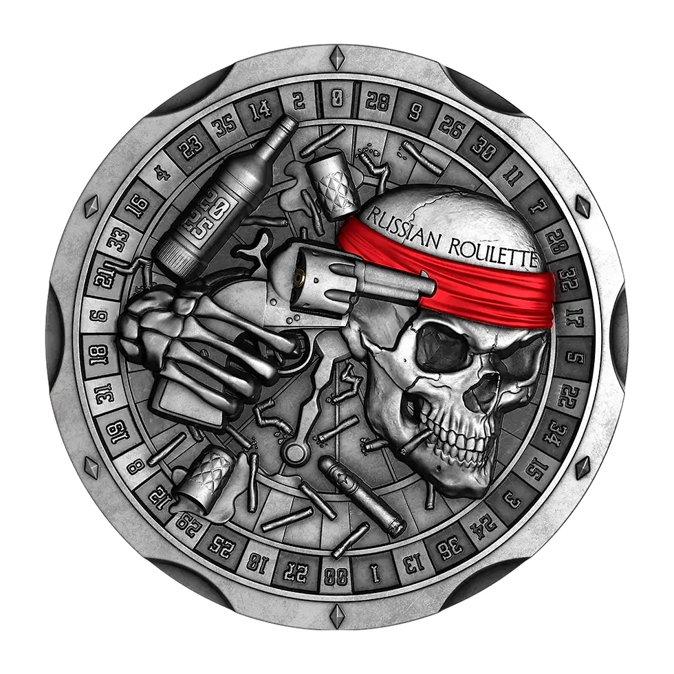 Miniaturbild: Russian Roulette 2 oz High Relief Silver Coin 10000 Francs CFA Chad 2025