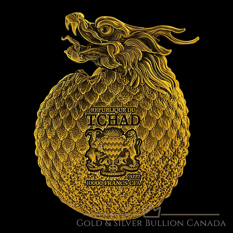 Miniatura: DRAGON CHINO Forma HUEVO (ORO) Moneda Plata 2 Oz 10000 Francos Chad 2022