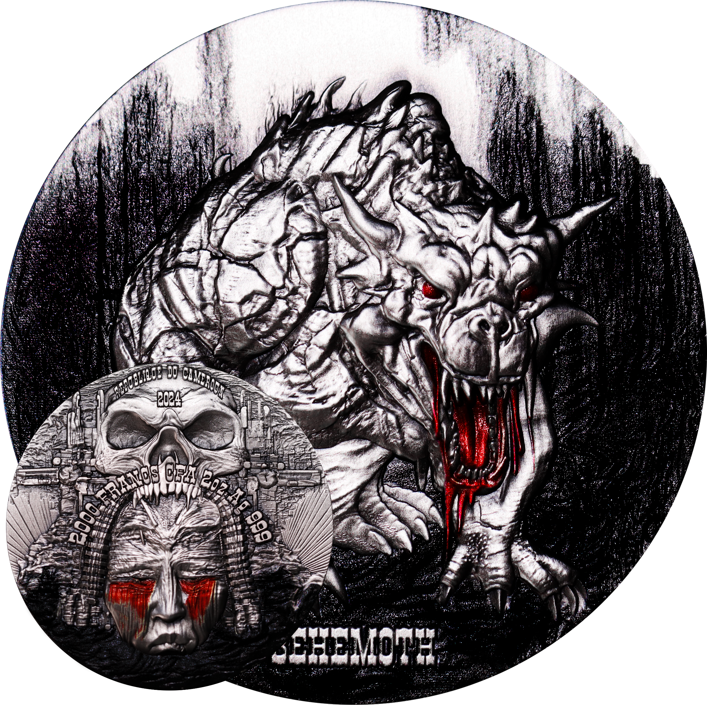 Behemoth & Gate of Hell 2oz .999 Silver Antique Colorized Cameroon 2024