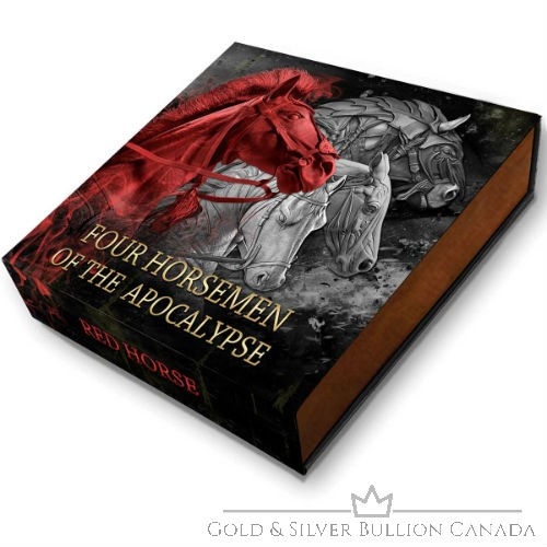 Miniatura: CZERWONY KOŃ Czterej Jeźdźcy Apokalipsy 2 Uncje Srebrna Moneta 5$ Niue 2019