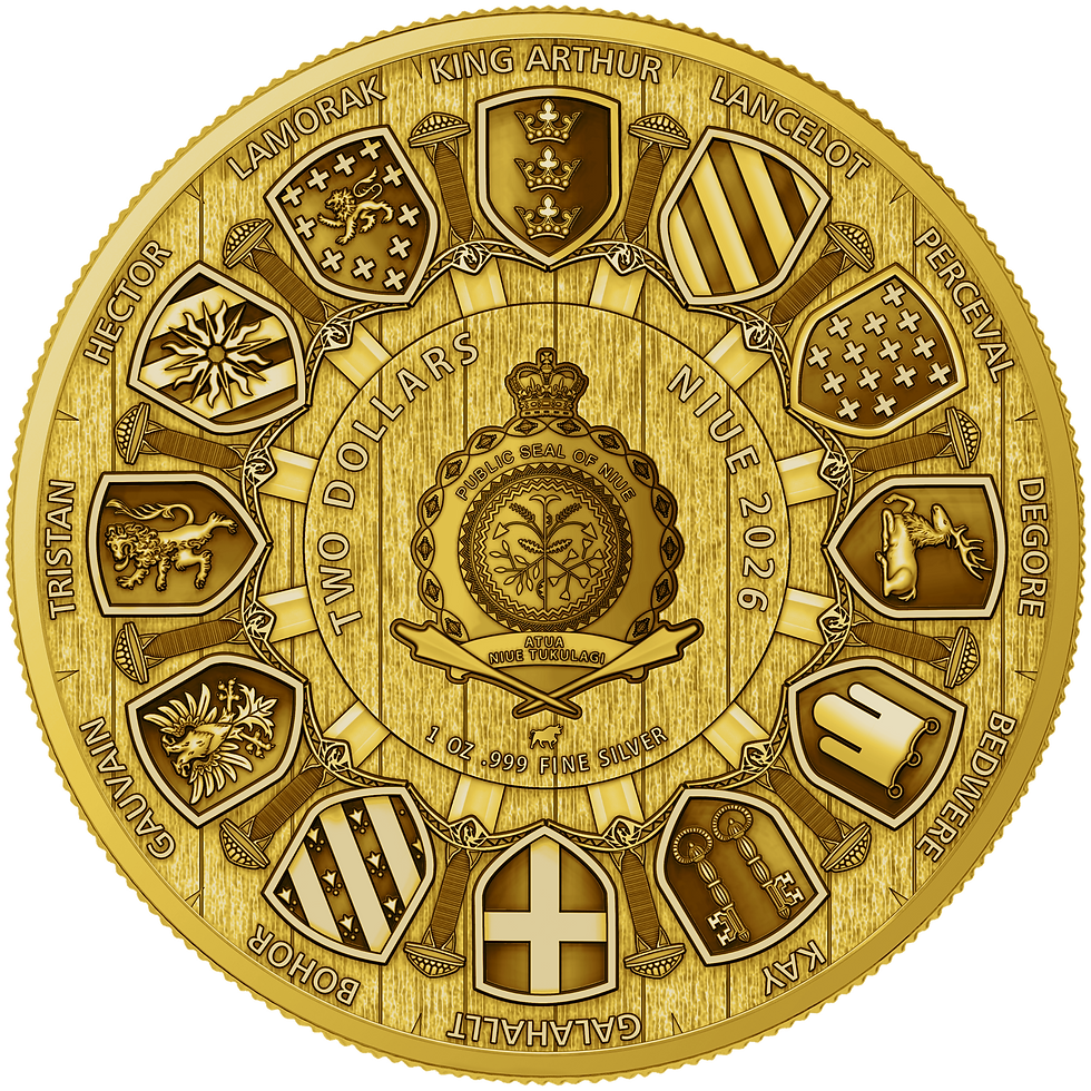 Thumbnail: Camelot BU Edition: Sir Perceval Full Gilding - 1 oz 999.9 silver 2$ Niue 2026