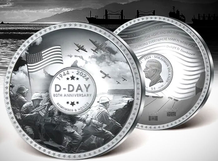 D-DAY 80th Anniversary 50G Plateau Minted Silver Coin 5$ Solomon Islands 2024