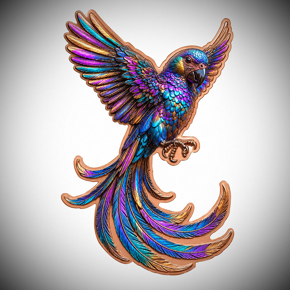 Rainbow Parrot Shaped 1 oz .999 Copper Medal