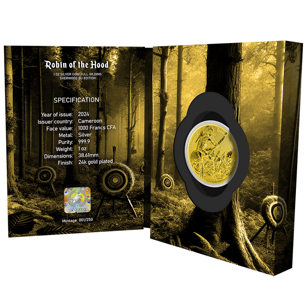 Miniatura: SHERWOOD: Robin of the Hood - 1oz .999 Silver Gold Glided - Cameroon 2024