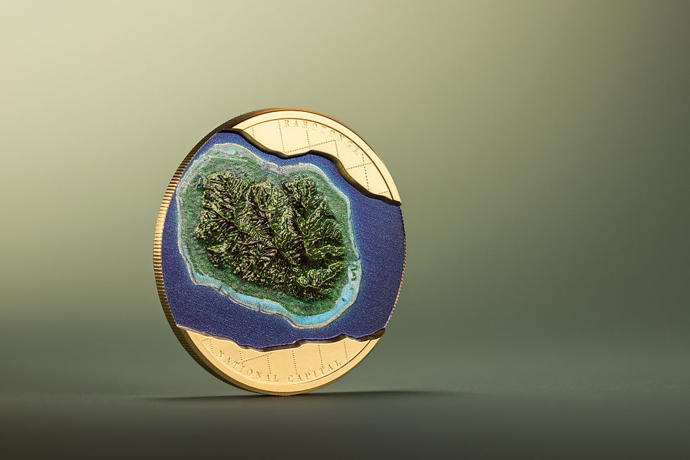 Miniatura: 60 YEARS OF SELF-GOVERNMENT Rarotonga 1oz 999.9 Gold Coin 250$ Cook Islands 2025