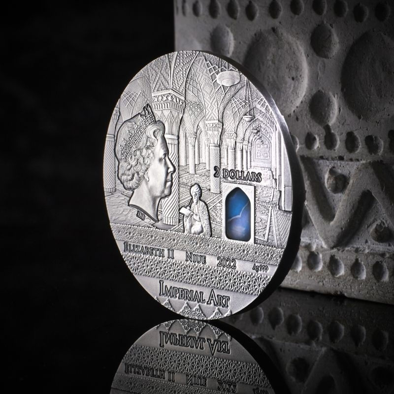 Miniatura: PERSIA - IMPERIAL ART 2oz .999 High Relief Silver With Agate insert $2 Niue 2022