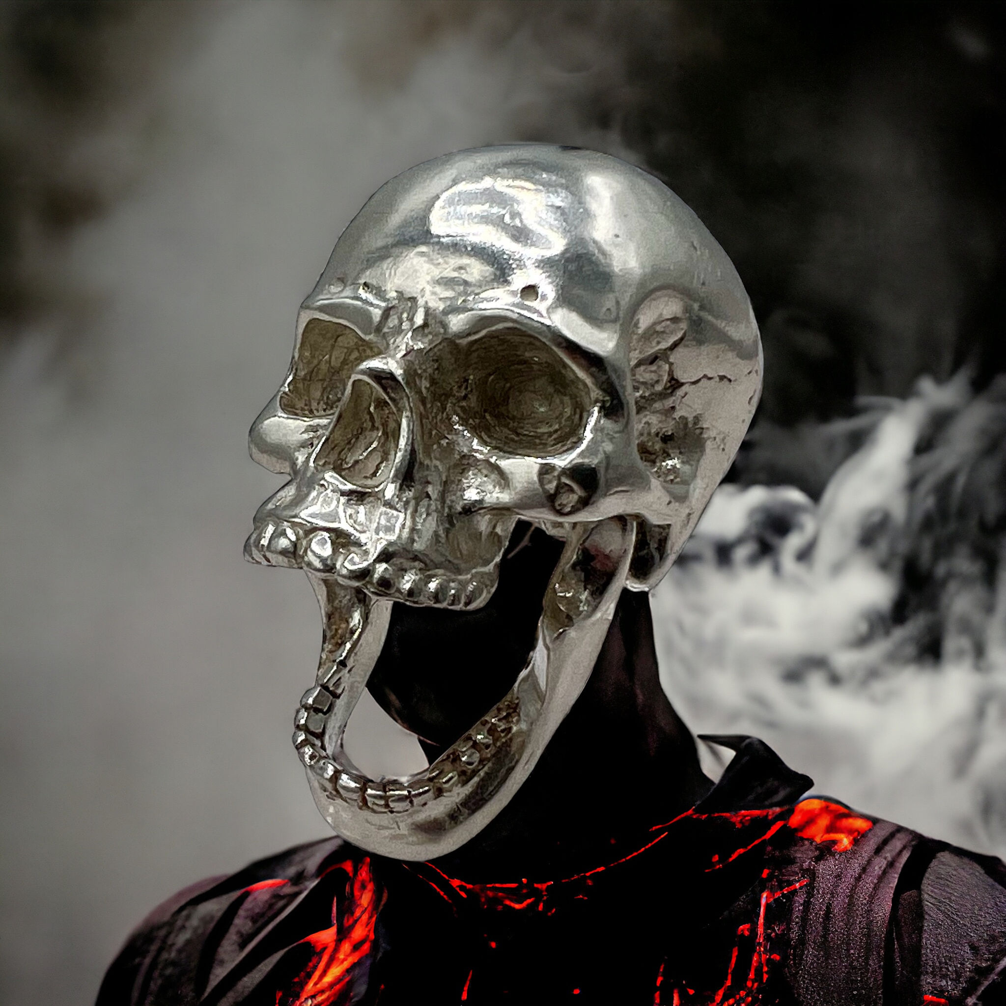 3D Skull with Articulating Jaw Poured 3 oz Silver Figure by Will's Attic