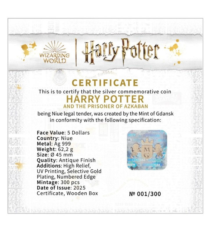 Miniatura: Harry Potter and the Prisoner of Azkaban 2oz Silver High Relief $5 Niue 2024