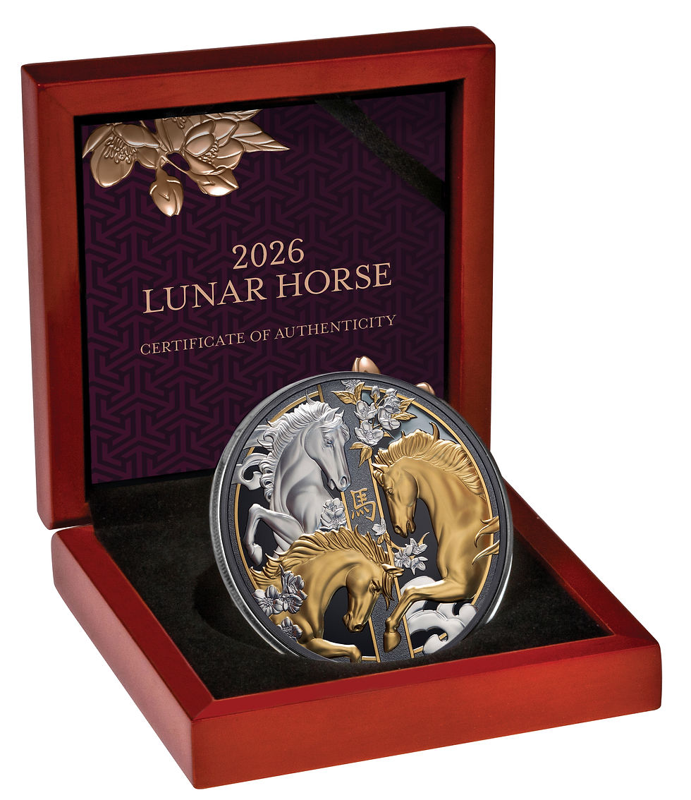 Thumbnail: Lunar Year of the Horse Black Proof - 5oz .999 Silver Coin - 10$ Niue 2026