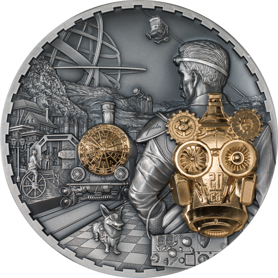 Miniatura: JET PACK Steampunk 1 Kg Kilo Edition Silver Coin 100$ Cook Islands 2023