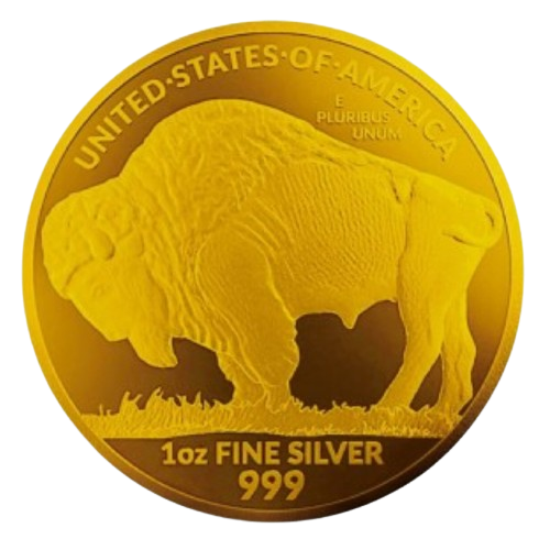 Thumbnail: 2023 1 oz American Silver Buffalo Round US Flag Colorized Gold Gilded Coin