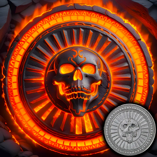 Miniatura: Mictlantecuhtli - Aztec God of the Dead 1oz .999 Silver Round Colorized