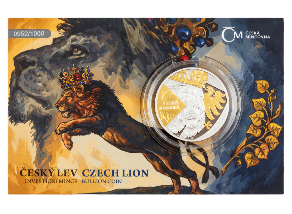 CZECH LION Gilded 1 Oz Silver Proof Coin Card 2$ Niue 2024