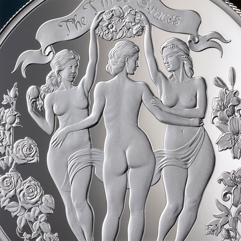 Thumbnail: The Three Graces Premium Bullion 1oz .999 Silver Coin 1000F Cameroon 2025