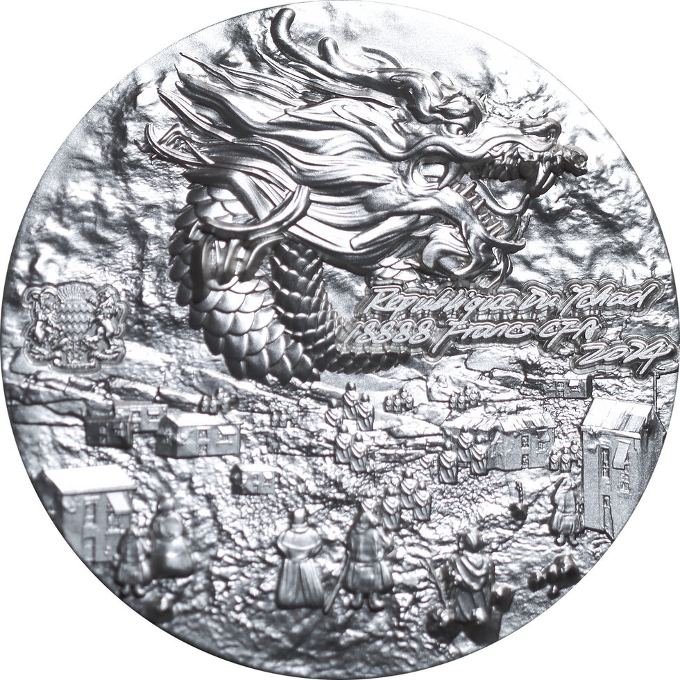 Thumbnail: NINE DRAGON: BLACK DRAGON OF REFRESH 5 Oz Silver Coin 18888 Francs Chad 2024