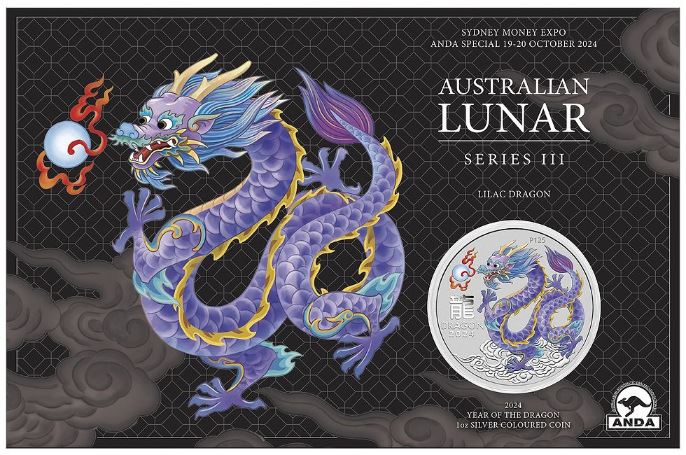Miniature : Australian Lunar Series III 2024 Year of the Dragon LILAC 1oz Silver in Card