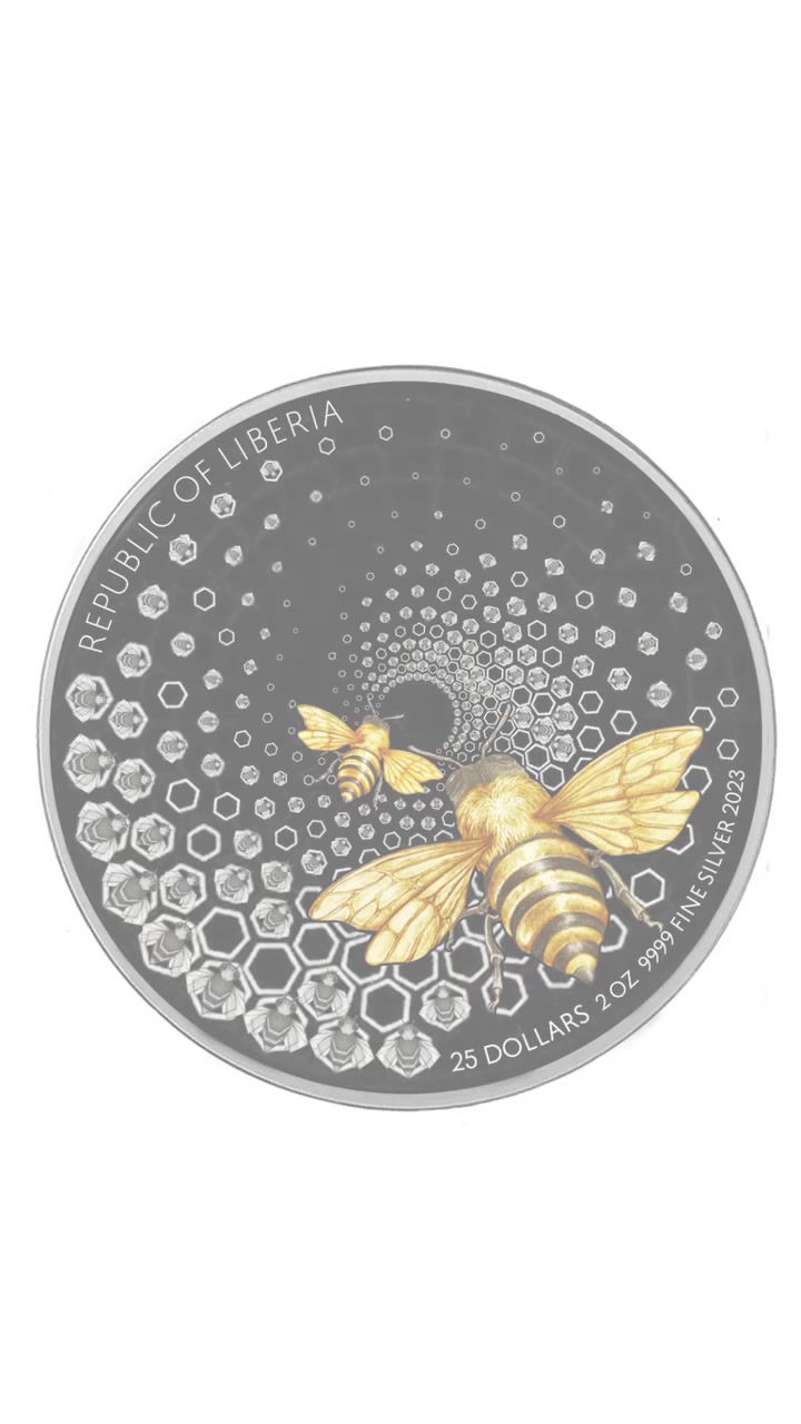 Miniature : ENTOMA BEE 2 oz Drak Glided 999.9 Silver Ultra-High Relief Cameroon 2