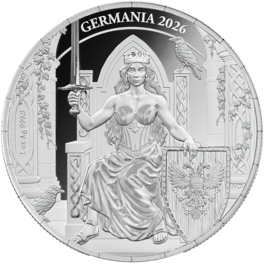 Miniatura: 2026 Germania - 1 oz .9999 Silver Proof - 5 Marks in Blister