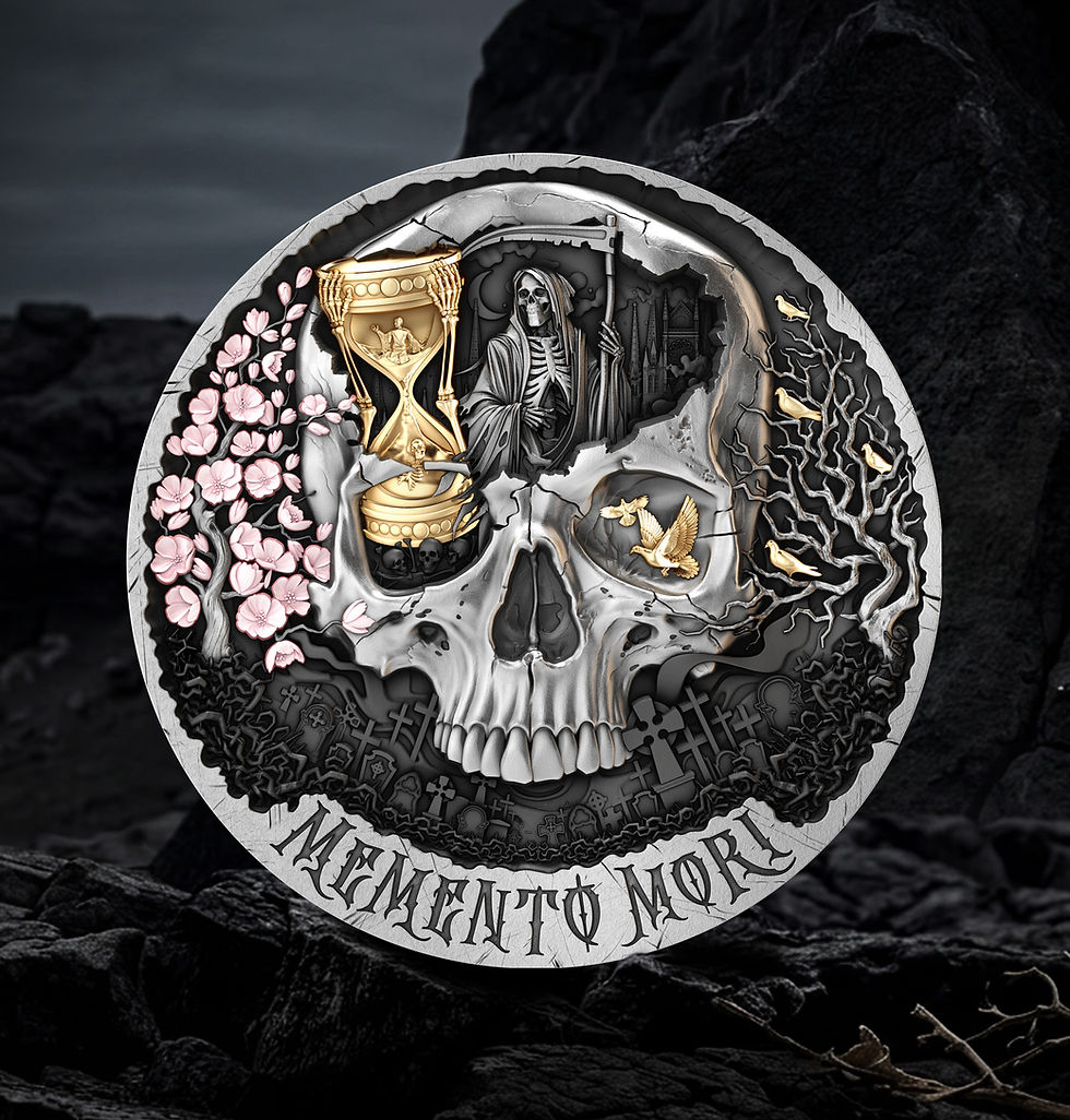 Thumbnail: Memento Mori - 2oz .999 High Relief Silver Coin - 5$ Niue 2026