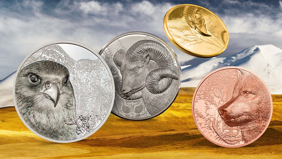 Miniatura: MONGOLIAN FALCON Wild Mongolia 1/10oz Gold Coin 1000 Togrog Mongolia 2023