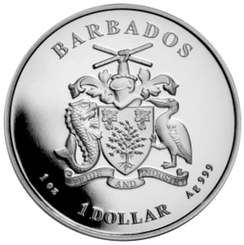 Miniatura: 2022 1oz Barbados Caribbean Octopus Colorized 999.9 Silver Coin