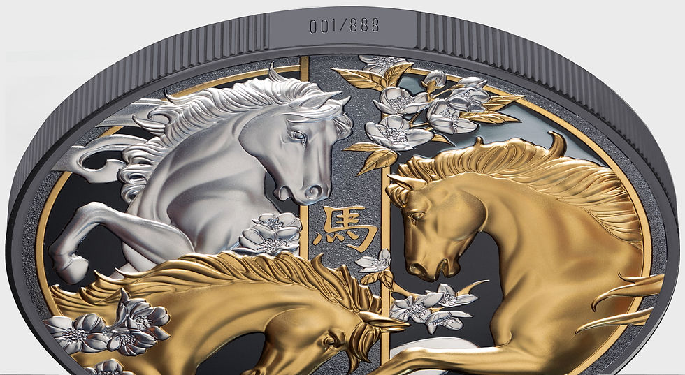 Thumbnail: Lunar Year of the Horse Black Proof - 5oz .999 Silver Coin - 10$ Niue 2026