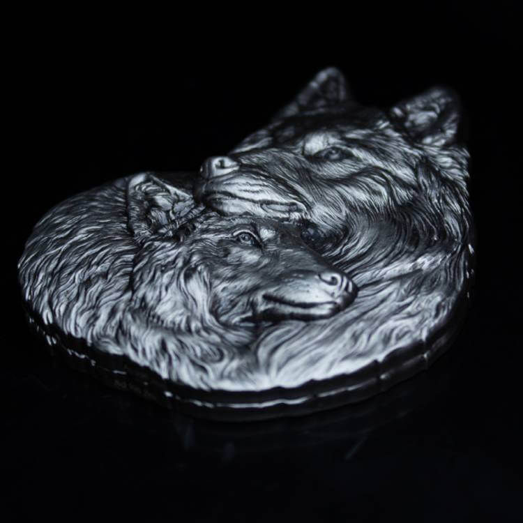 Miniatura: 2024 South Korea Soulmate Wolves 2 oz Silver High Relief Antiqued Stacker