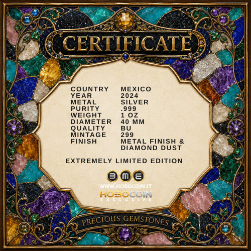 Miniatura: MOSAIC Precious Gemstones Libertad 1 Oz .999 Silver Coin Mexico 2024