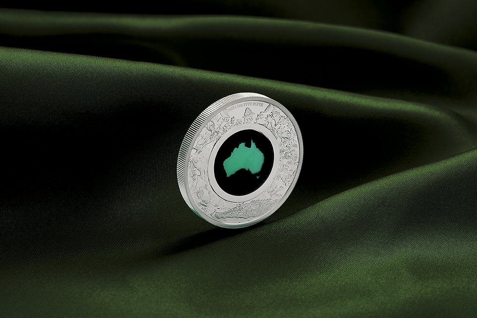 Miniature : Great Southern Land 2024 1oz Silver Proof Chrysoprase Coin $1 Australia 2024