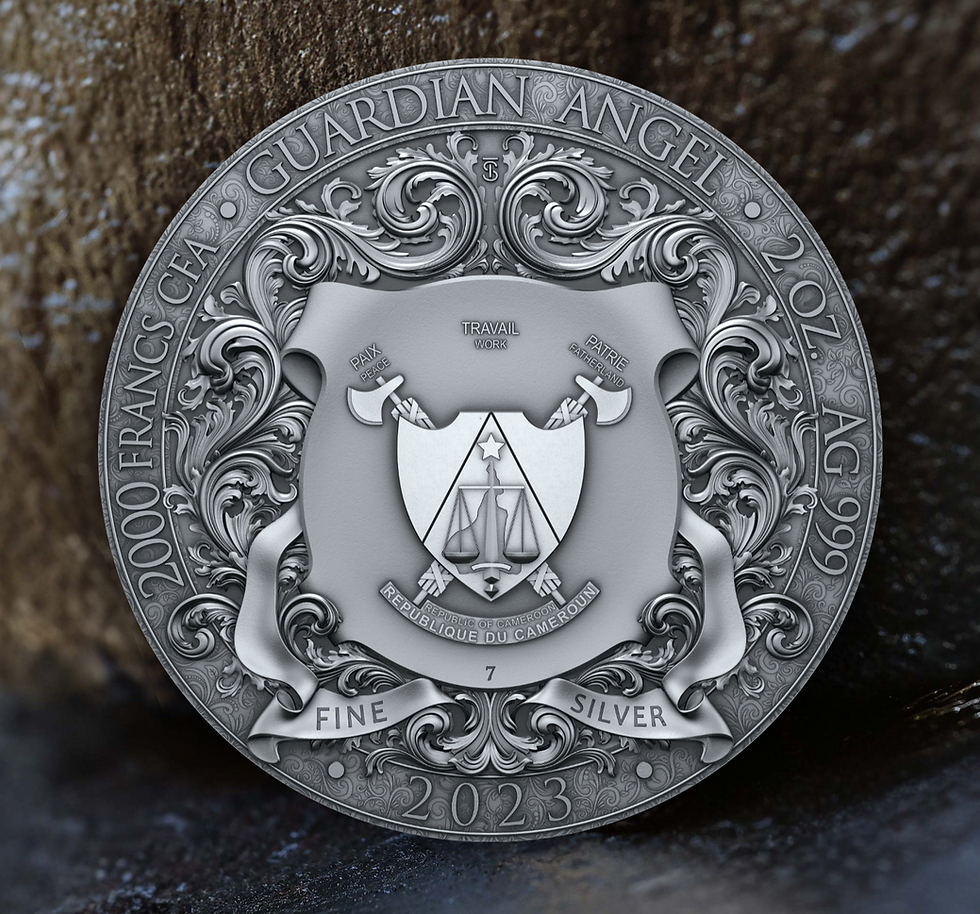 Miniature : GUARDIAN ANGEL 2 Oz High Relief Antique Finish Silver coin Cameroon 2023