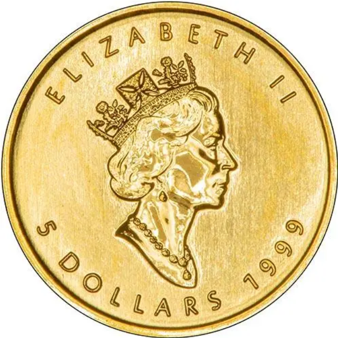 Miniaturbild: Canadian 1/10 Oz Gold 5 Dollars Maple Leaf 20 Years ANS Privy" 1999