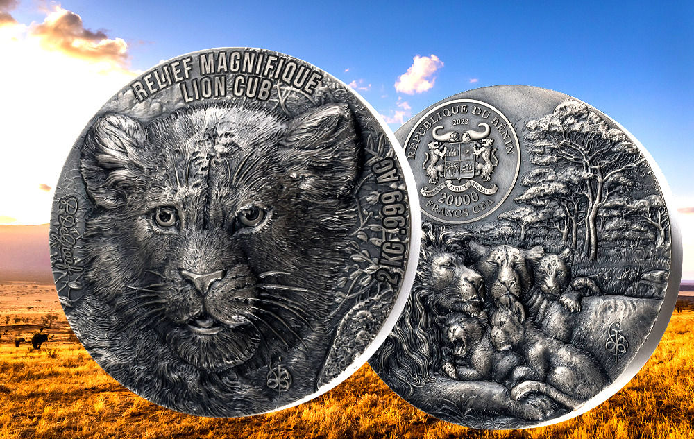 LION CUB Relief Magnifique 2 Kg Kilo Silver Coin 20000 Francs Benin 2023