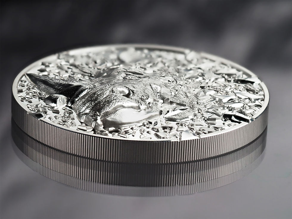 Miniatura: RHINO Silver Burst 3oz 999.9 High Relief Silver Coin 20$ Cook Islands 2025