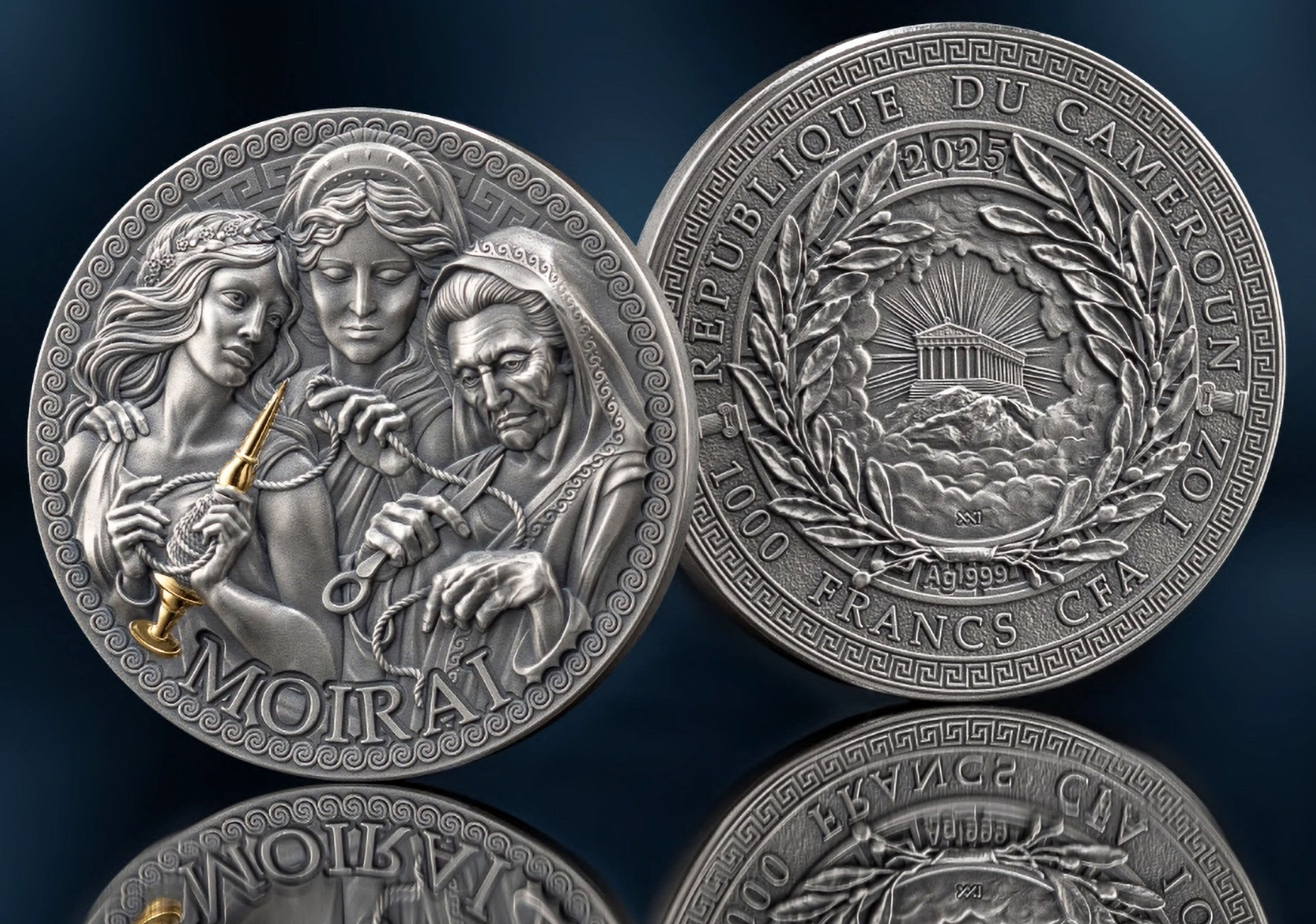 Moirai The Great Greek Mythology 1 oz Antique finish Silver Coin Cameroon 2025