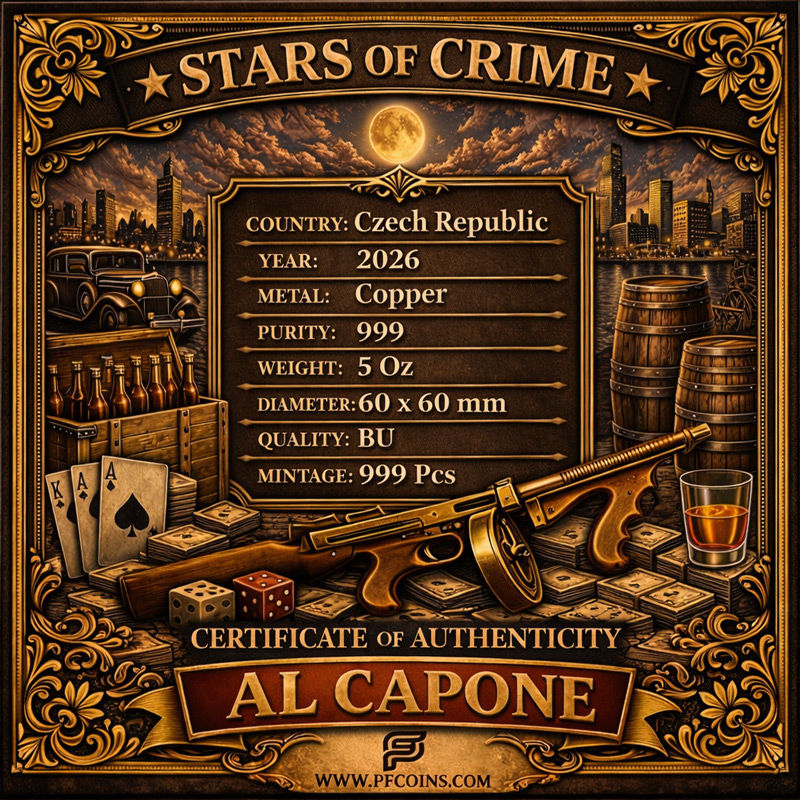 Miniaturbild: Stars of Crime – Al Capone 5 Oz .999 Copper Bar Czech Republic 2026